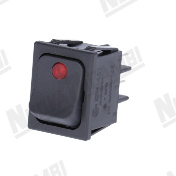 Чорний біполярний перемикач з червоним світловим LED, 250В, 16А, монтажний отвір 22x30мм