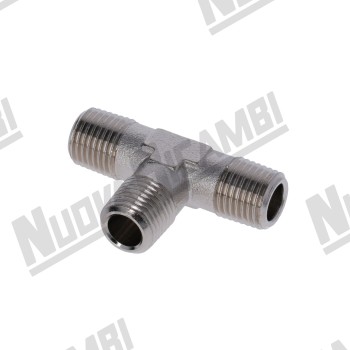 Т-подібний фітинг G 1/4НР - 1/4НР - 1/4НР - шестигранник 13мм - "нікельована латунь"