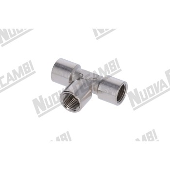 Т-образный фитинг G 1/4ВР - 1/4ВР - 1/4ВР - шестигранник 13мм - "никелированная латунь"