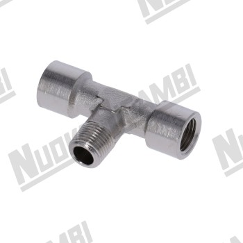 Т-образный фитинг G 1/8ВР - 1/8НР - 1/8ВР - наруж. 10мм - "никелированная латунь"