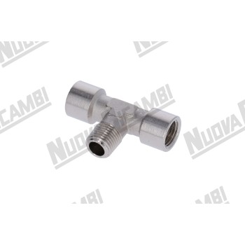 Т-образный фитинг G 1/4ВР - 1/4НР - 1/4ВР - шестигранник 13мм - "никелированная латунь"