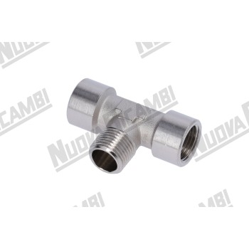 Т-образный фитинг G 1/2ВР - 1/2НР - 1/2ВР - шестигранник 21мм - "никелированная латунь"