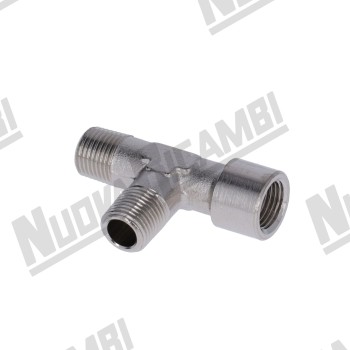 Т-образный фитинг G 1/8НР - 1/8НР - 1/8ВР - шестигранник 10мм - "никелированная латунь"