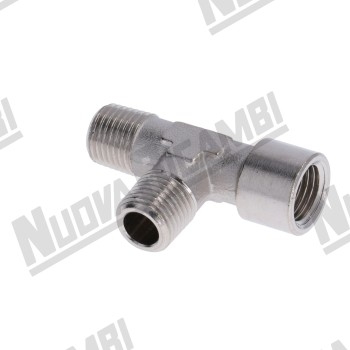 Т-образный фитинг G 1/4НР - 1/4НР - 1/4ВР - шестигранник 13мм - "никелированная латунь"