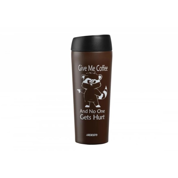 Термокухоль Ardesto Coffee time Raccoon 450 мл., коричнева, нержавіюча сталь