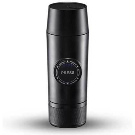 Портативна кавоварка на акумуляторі, капсули та мелена кава, чорна