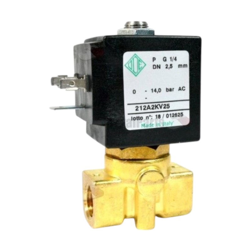 Електромагнітний клапан ODE 2-ходовий - 1/4-1/4 ВР - V230/240 - 50/60 - 14.5ВА - отвір Ø 2,5мм, ущільнення VITON - "UL - CE"