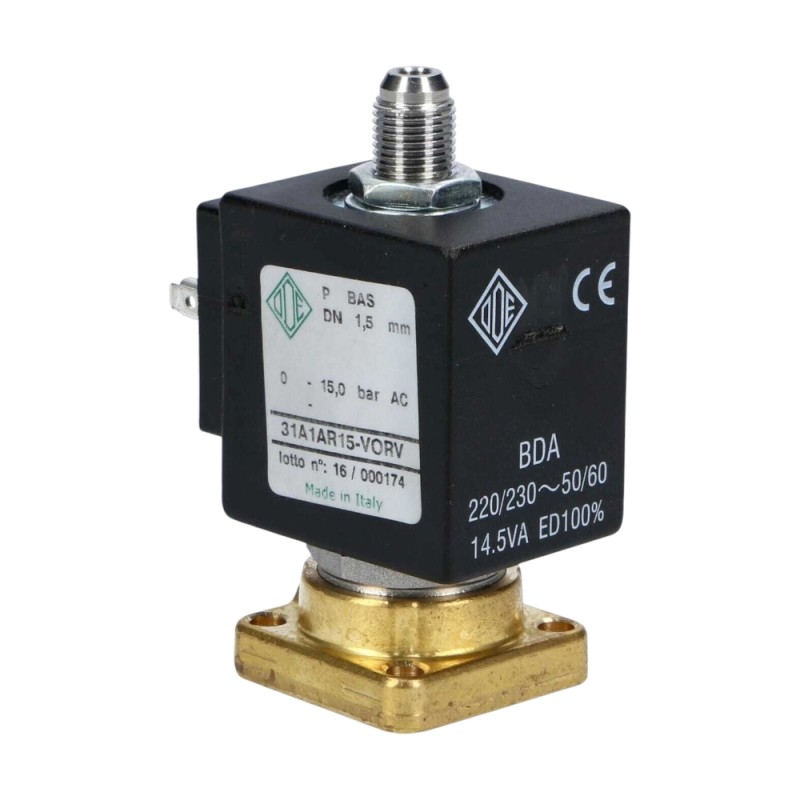 Електромагнітний клапан ODE 3-ходовий V220/50-60, 14.5Вт, отвір Ø 1,5 - рубінове ущільнення - конічний дренаж 1/8 Електромагнітний клапан ODE 3-ходовий V220/50-60, 14.5Вт, отвір Ø 1,5 - рубінове ущільнення - конічний дренаж 1/8