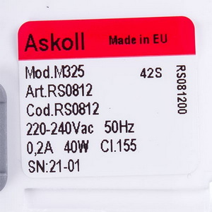 Помпа (насос) для пральної машини 292090 RC0341 Askoll 40 Вт M325 (контакти спарені ззаду; на 3 засувки)