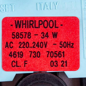 Помпа (насос) для пральної машини Whirlpool 481236018529 Plaset 34 Вт 58578 (контакти роздільні ззаду; на 3 саморізи)