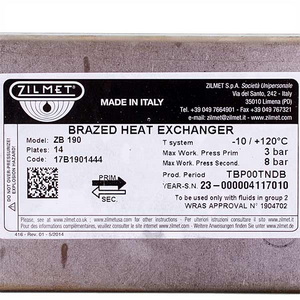 Теплообмінник пластинчастий ГВП Zilmet (14 пл.) для газового котла Ariston, Chaffoteaux 17B1901444 Теплообмінник пластинчастий ГВП Zilmet (14 пл.) для газового котла Ariston, Chaffoteaux 17B1901444